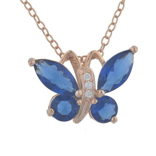 14Kt Rose Gold Plated Blue Sapphire Butterfly Pendant