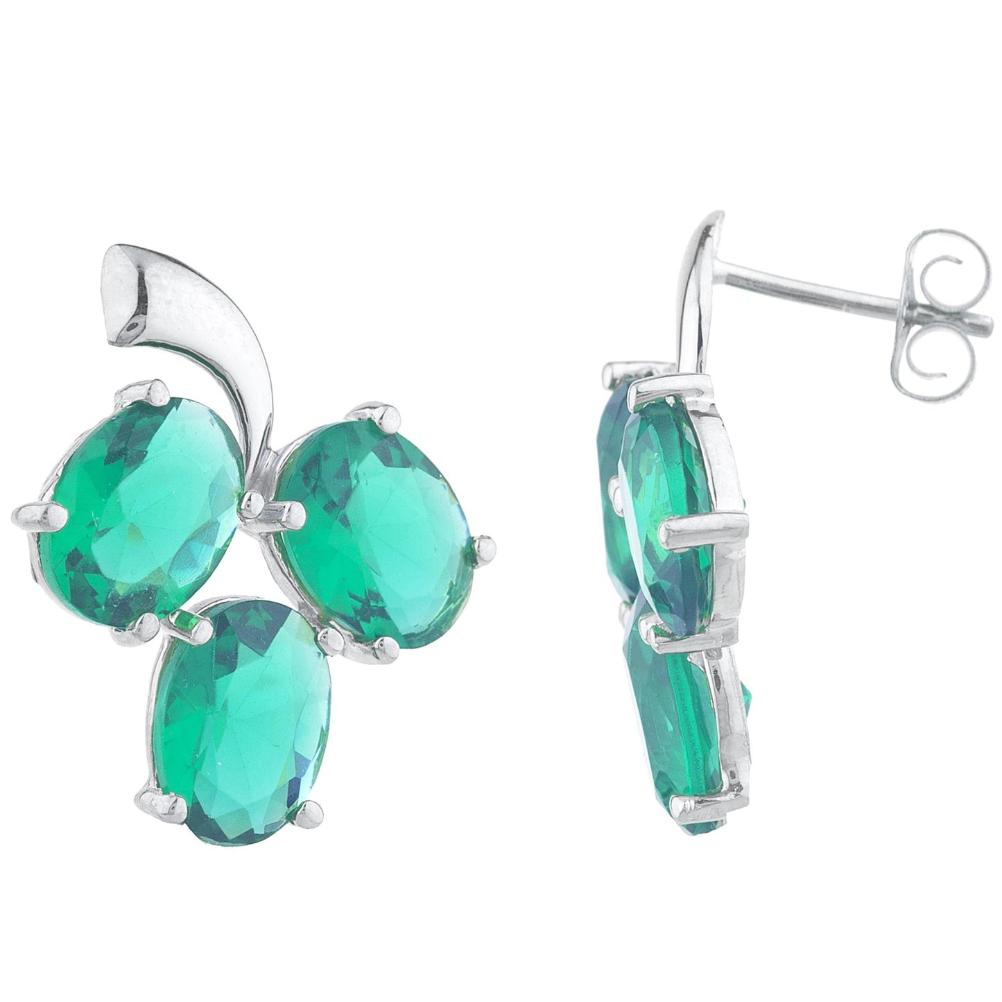 9 Ct Emerald Oval Design Stud Earrings .925 Sterling Silver