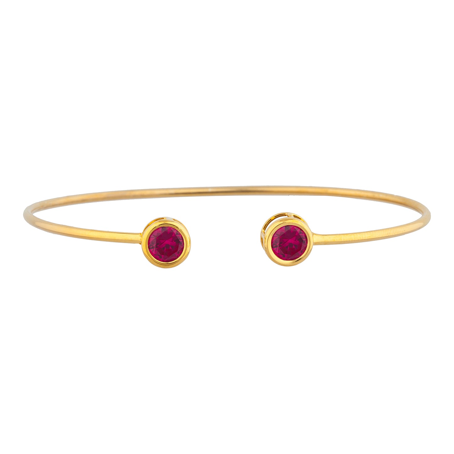 14Kt Yellow Gold Plated Created Ruby Round Bezel Bangle Bracelet