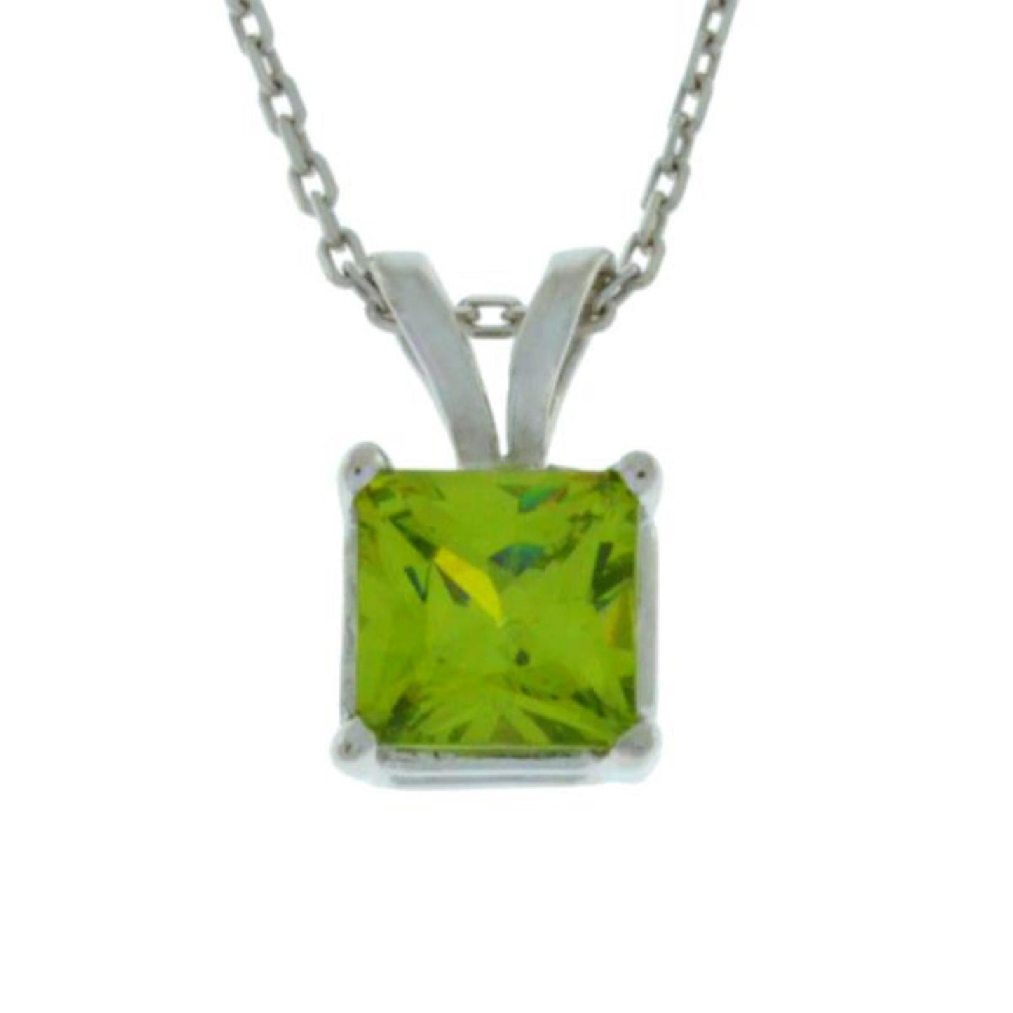 14Kt Gold Peridot Princess Cut Pendant Necklace