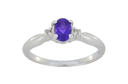 0.50 Ct Amethyst & Diamond Oval Ring .925 Sterling Silver Rhodium Finish