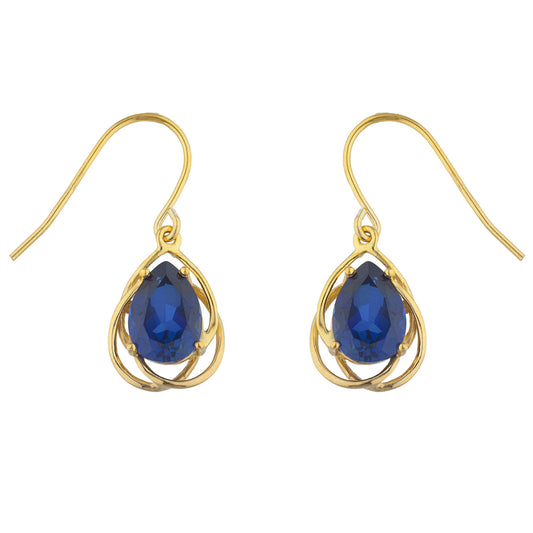 14Kt Gold 4 Ct Blue Sapphire Pear Teardrop Design Dangle Earrings