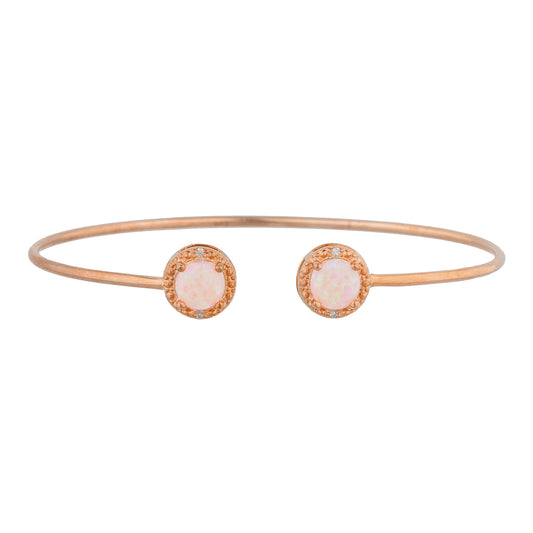 14Kt Rose Gold Plated Pink Opal & Diamond Round Bangle Bracelet