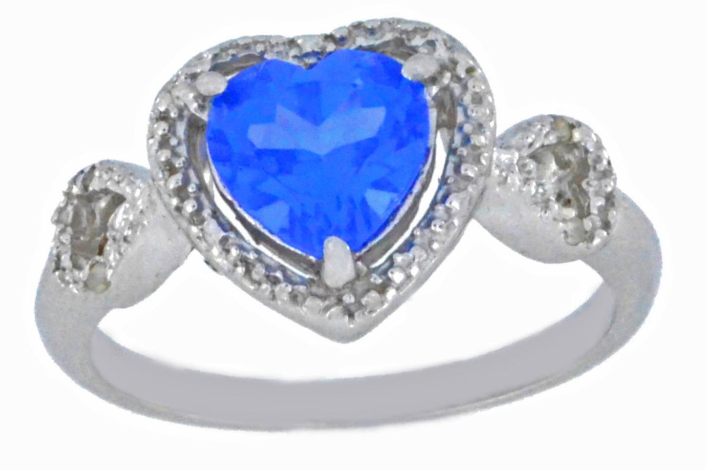 1.5 Ct Tanzanite & Diamond Heart Ring .925 Sterling Silver Rhodium Finish