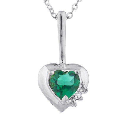 Emerald & Diamond Heart Pendant .925 Sterling Silver