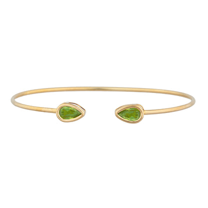 14Kt Gold Peridot Pear Bezel Bangle Bracelet