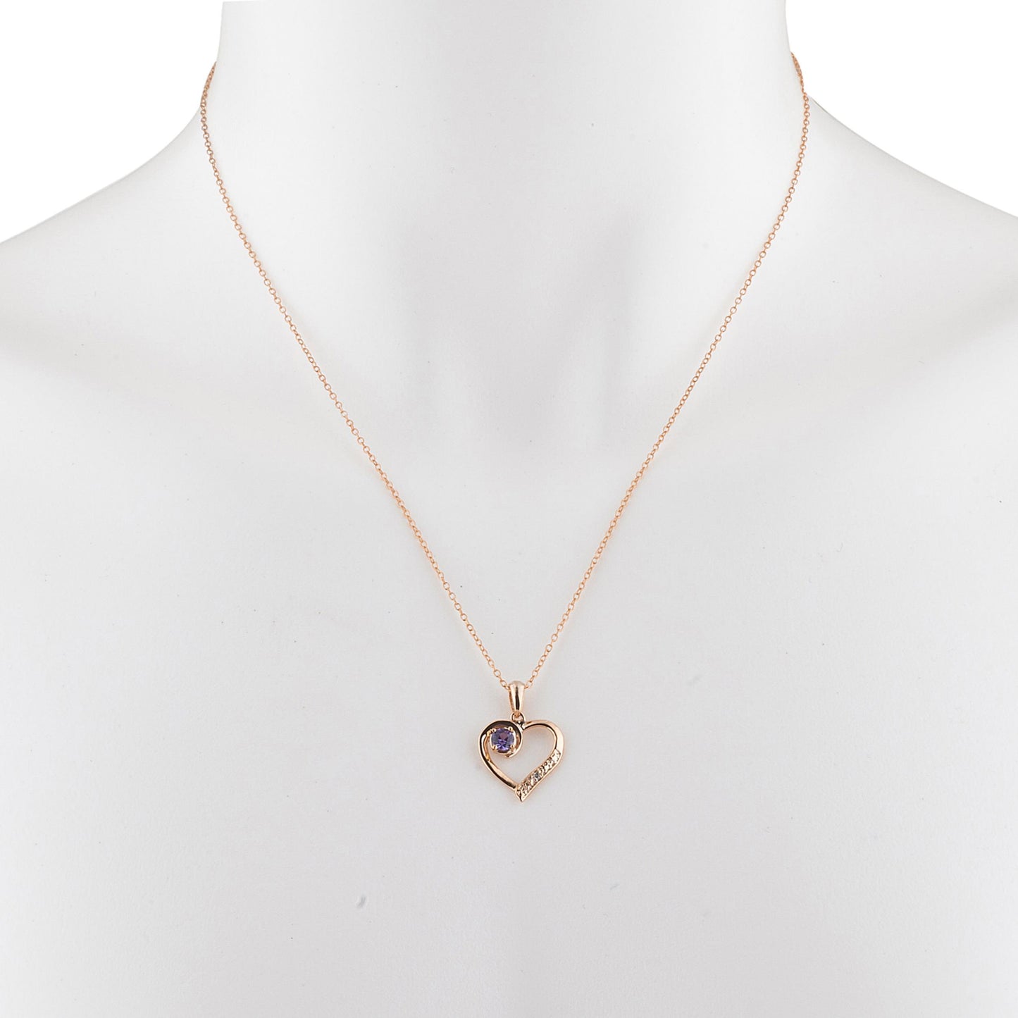 14Kt Rose Gold Plated Alexandrite & Diamond Heart Pendant