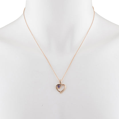 14Kt Rose Gold Plated Alexandrite & Diamond Heart Pendant