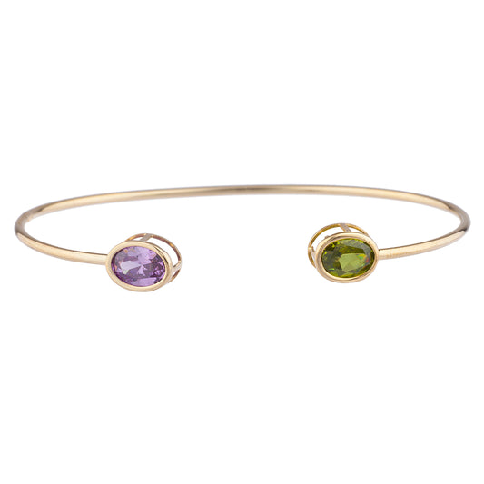 Peridot & Amethyst Oval Bezel Bangle Bracelet 14Kt Yellow Gold Plated Over .925 Sterling Silver