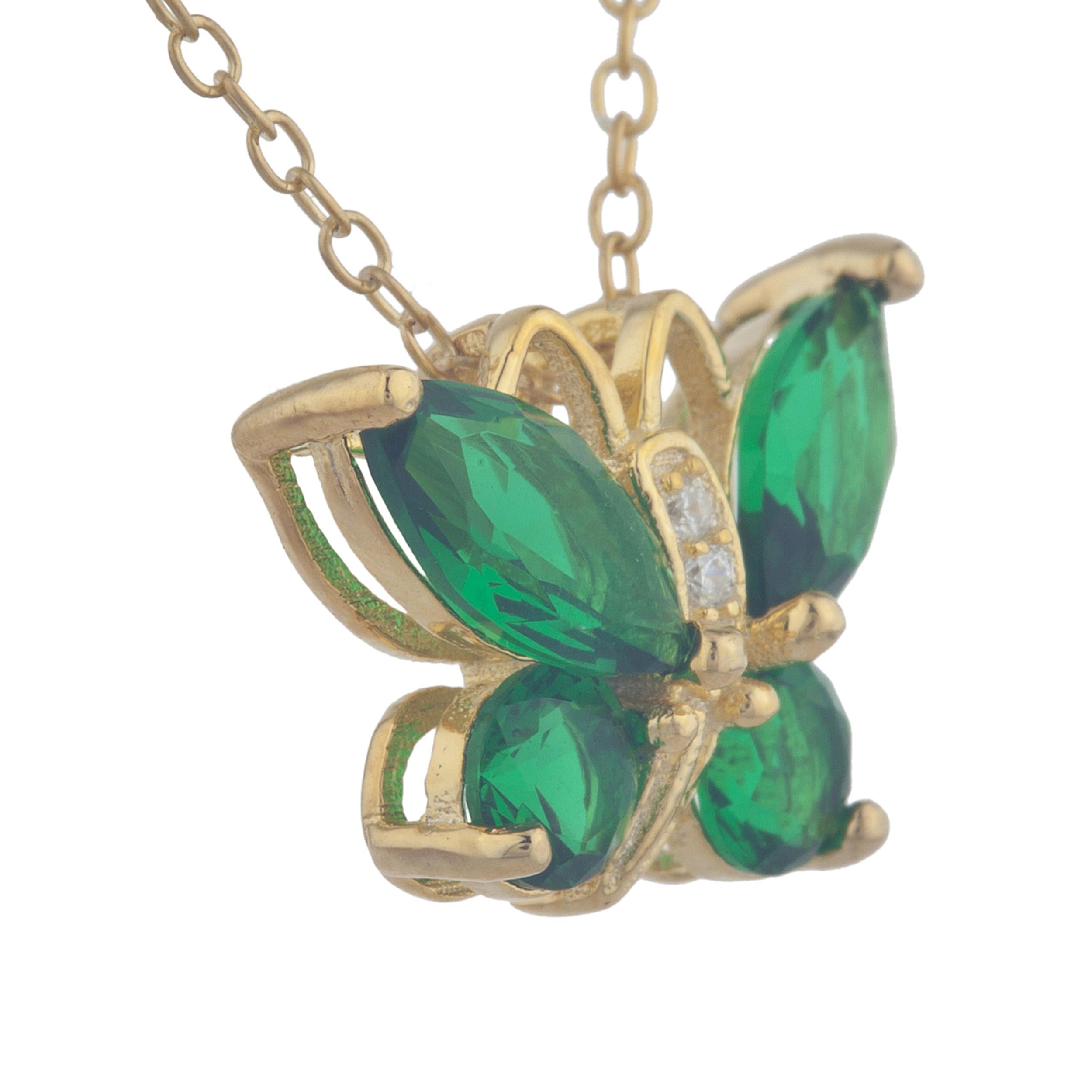 14Kt Yellow Gold Plated Emerald Butterfly Pendant