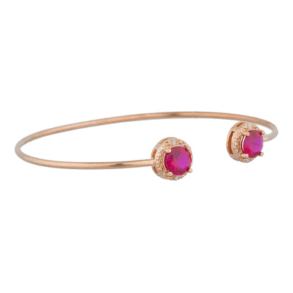 14Kt Rose Gold Plated Created Ruby & Diamond Round Bangle Bracelet