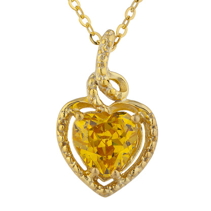 14Kt Yellow Gold Plated Yellow Citrine Heart Design Pendant