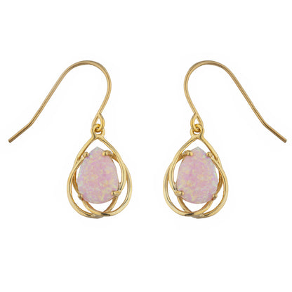 14Kt Gold Pink Opal Pear Teardrop Design Dangle Earrings