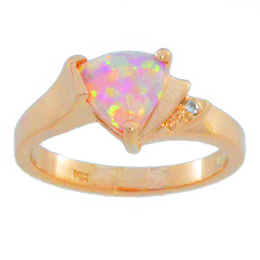 Pink Opal & Diamond Trillion Ring 14Kt Rose Gold Over Sterling Silver