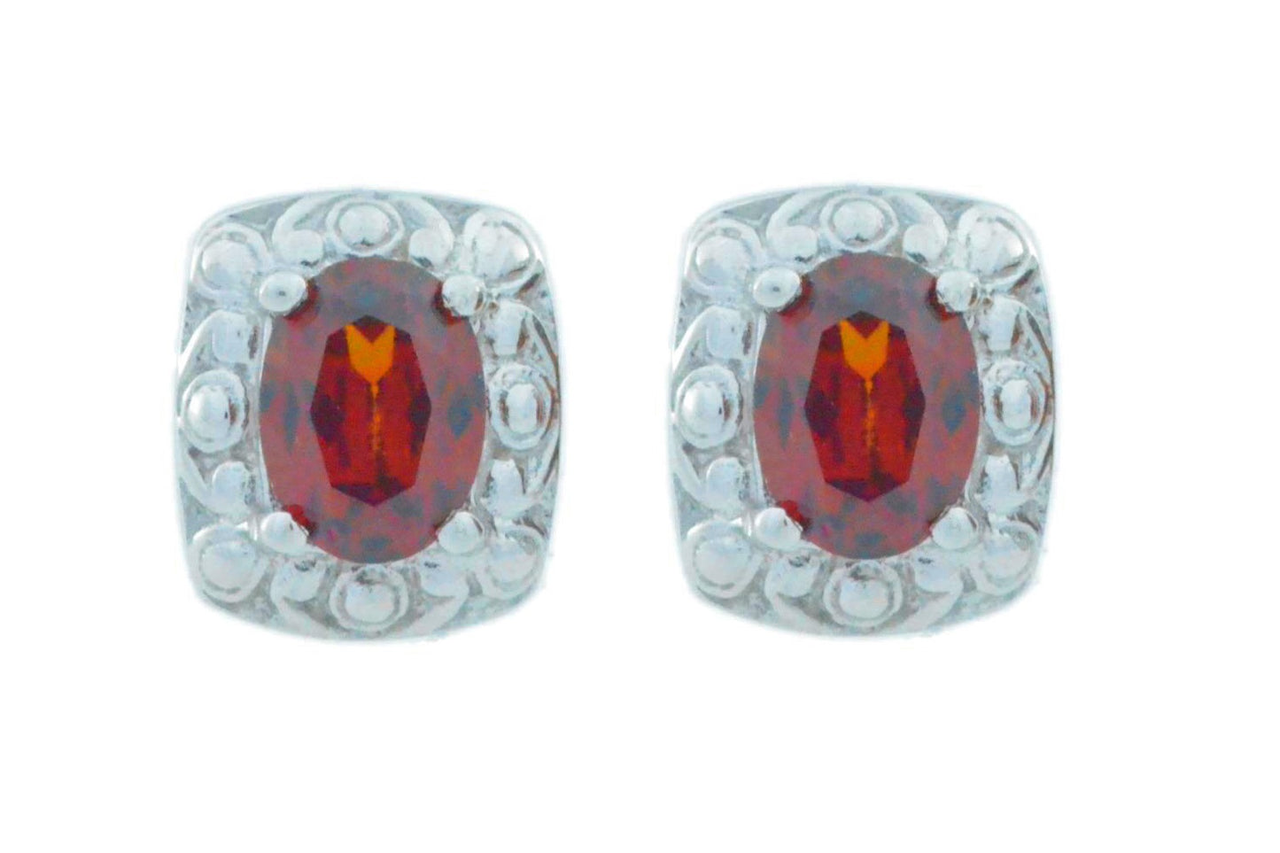 3 Ct Garnet Oval Stud Earrings .925 Sterling Silver