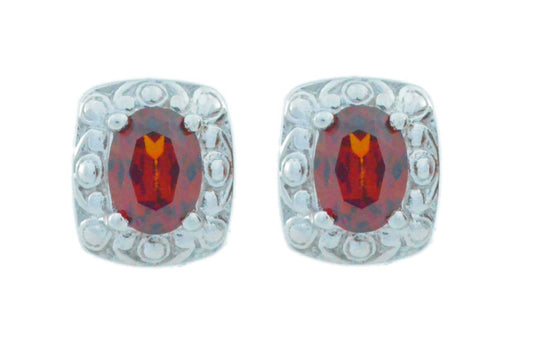 3 Ct Garnet Oval Stud Earrings .925 Sterling Silver