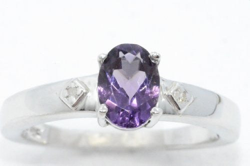 1 Ct Alexandrite & Diamond Oval Ring .925 Sterling Silver Rhodium Finish