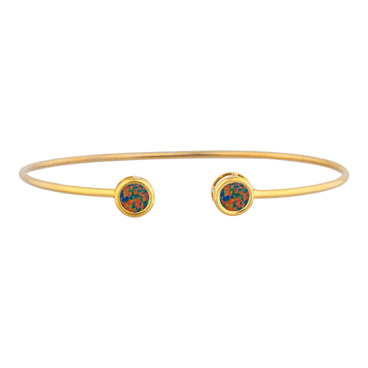 14Kt Yellow Gold Plated Black Opal Round Bezel Bangle Bracelet