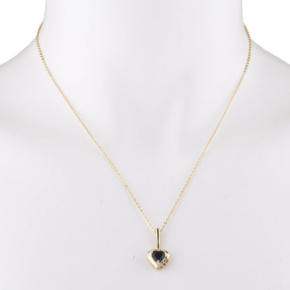 14Kt Yellow Gold Plated Genuine Black Onyx & Diamond Heart Pendant