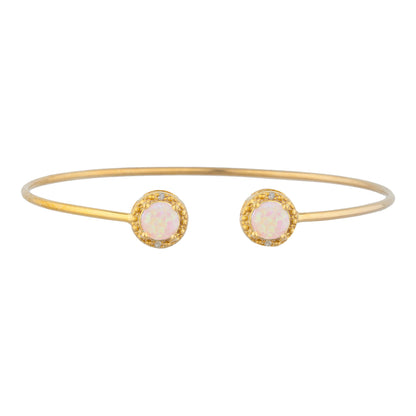 14Kt Gold Pink Opal & Diamond Round Bangle Bracelet