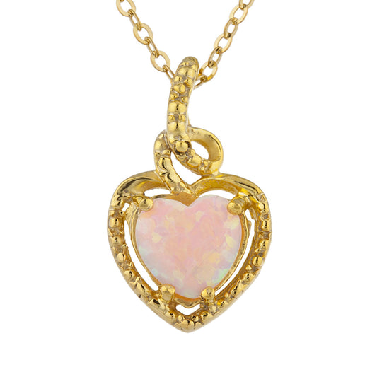 14Kt Yellow Gold Plated Pink Opal Heart Design Pendant