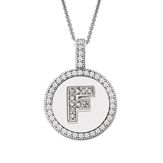 Letter F Micro Pave Initial CZ Pendant .925 Sterling Silver