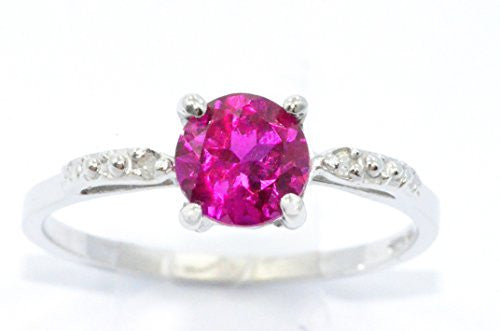 1 Ct Created Ruby & Diamond Round Ring .925 Sterling Silver Rhodium Finish