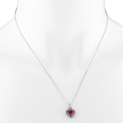 1.5 Ct Created Ruby Heart Design Pendant .925 Sterling Silver