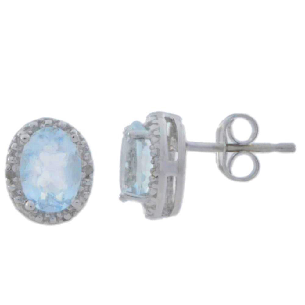 2 Ct Aquamarine & Diamond Oval Stud Earrings 14Kt White Gold