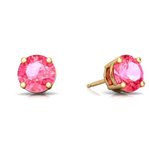 2 Ct Pink Sapphire Round Stud Earrings 14Kt Yellow Gold