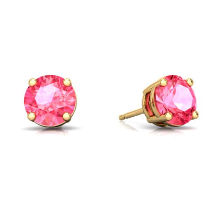 2 Ct Pink Sapphire Round Stud Earrings 14Kt Yellow Gold