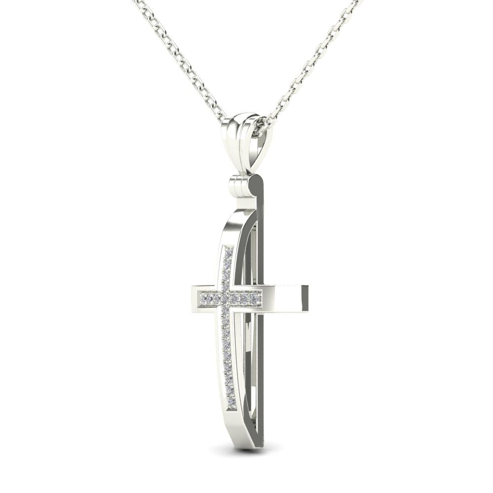 14Kt White Gold Genuine Natural Diamond Cross Pendant Necklace