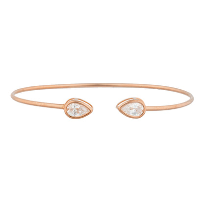 14Kt Rose Gold Plated Zirconia Pear Bezel Bangle Bracelet