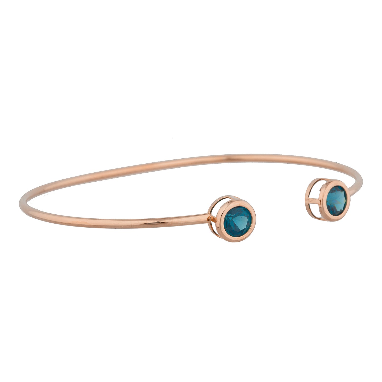 14Kt Rose Gold Plated London Blue Topaz Round Bezel Bangle Bracelet