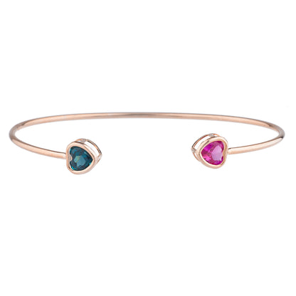 Pink Sapphire & London Blue Topaz Heart Bezel Bangle Bracelet 14Kt Rose Gold Plated Over .925 Sterling Silver