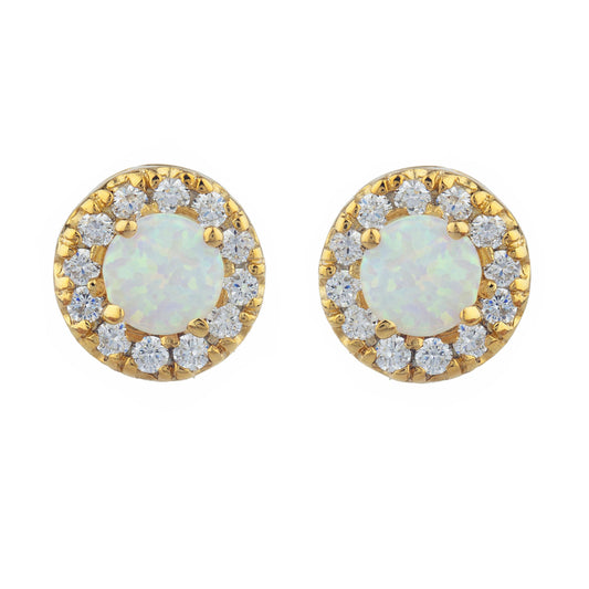 14Kt Gold Opal Halo Design Stud Earrings