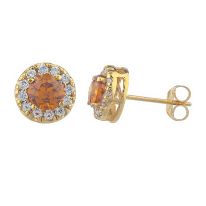 14Kt Gold 1 Ct Orange Citrine Halo Design Stud Earrings