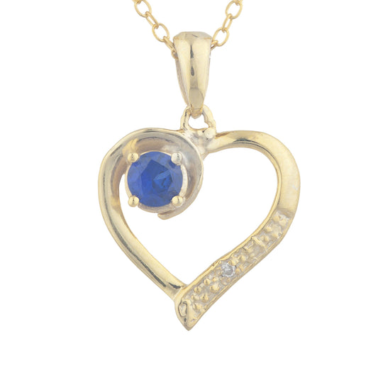 14Kt Yellow Gold Plated Blue Sapphire & Diamond Heart Pendant