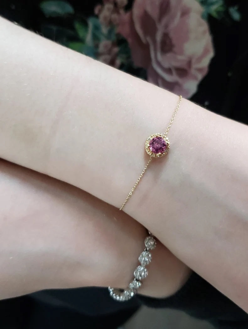 14Kt Gold Pink Sapphire & Diamond Round Bracelet