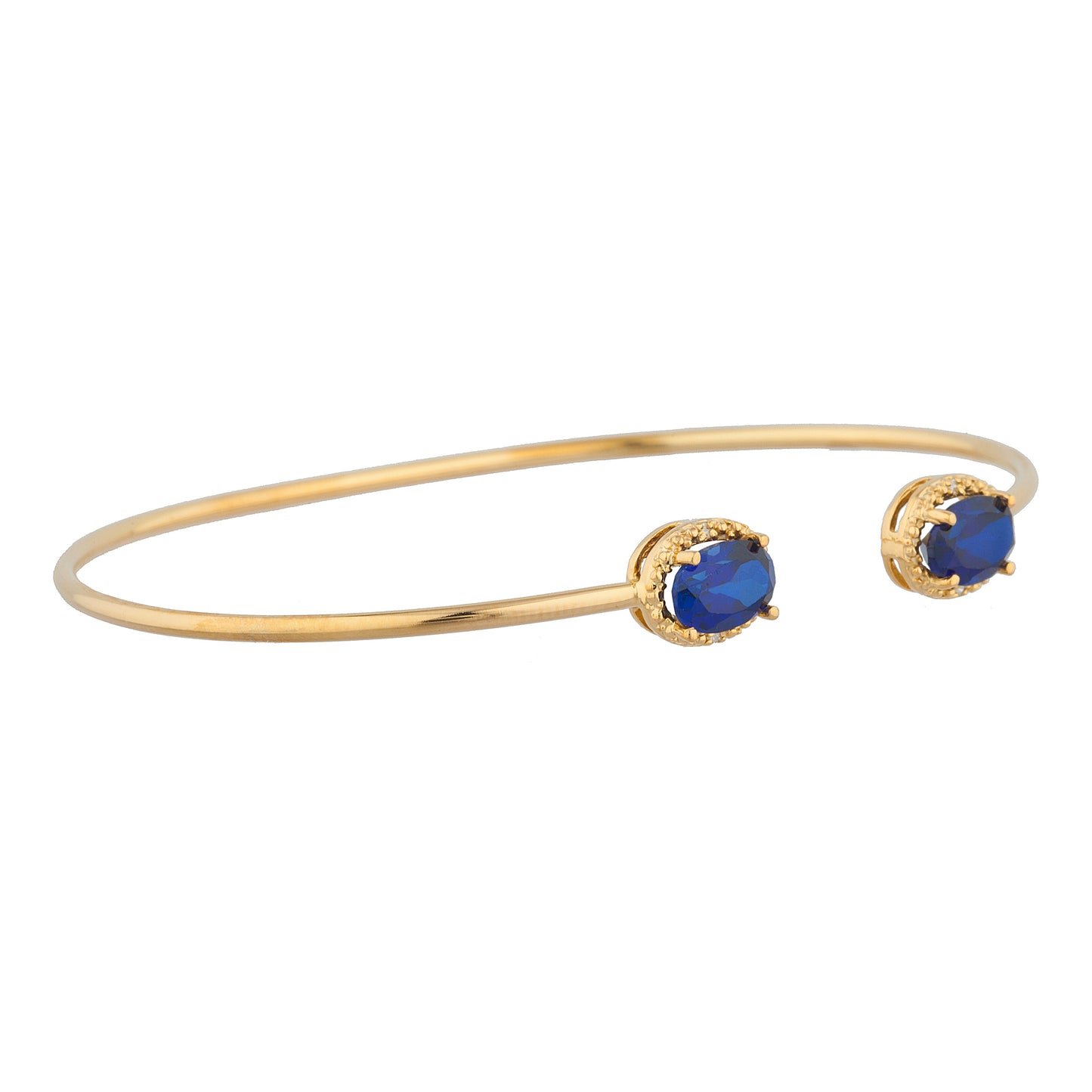 14Kt Gold Blue Sapphire & Diamond Oval Bangle Bracelet