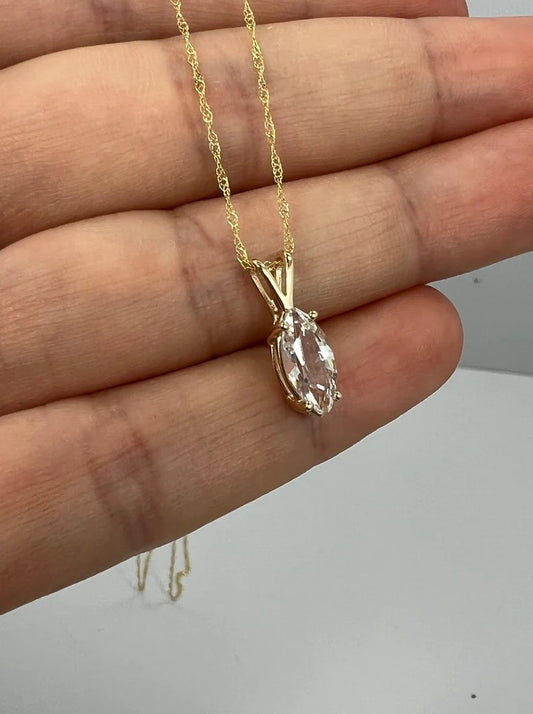 14Kt Gold White Sapphire Marquise Pendant Necklace