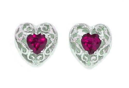 1 Ct Ruby Heart LOVE Diamond Stud Earrings .925 Sterling Silver