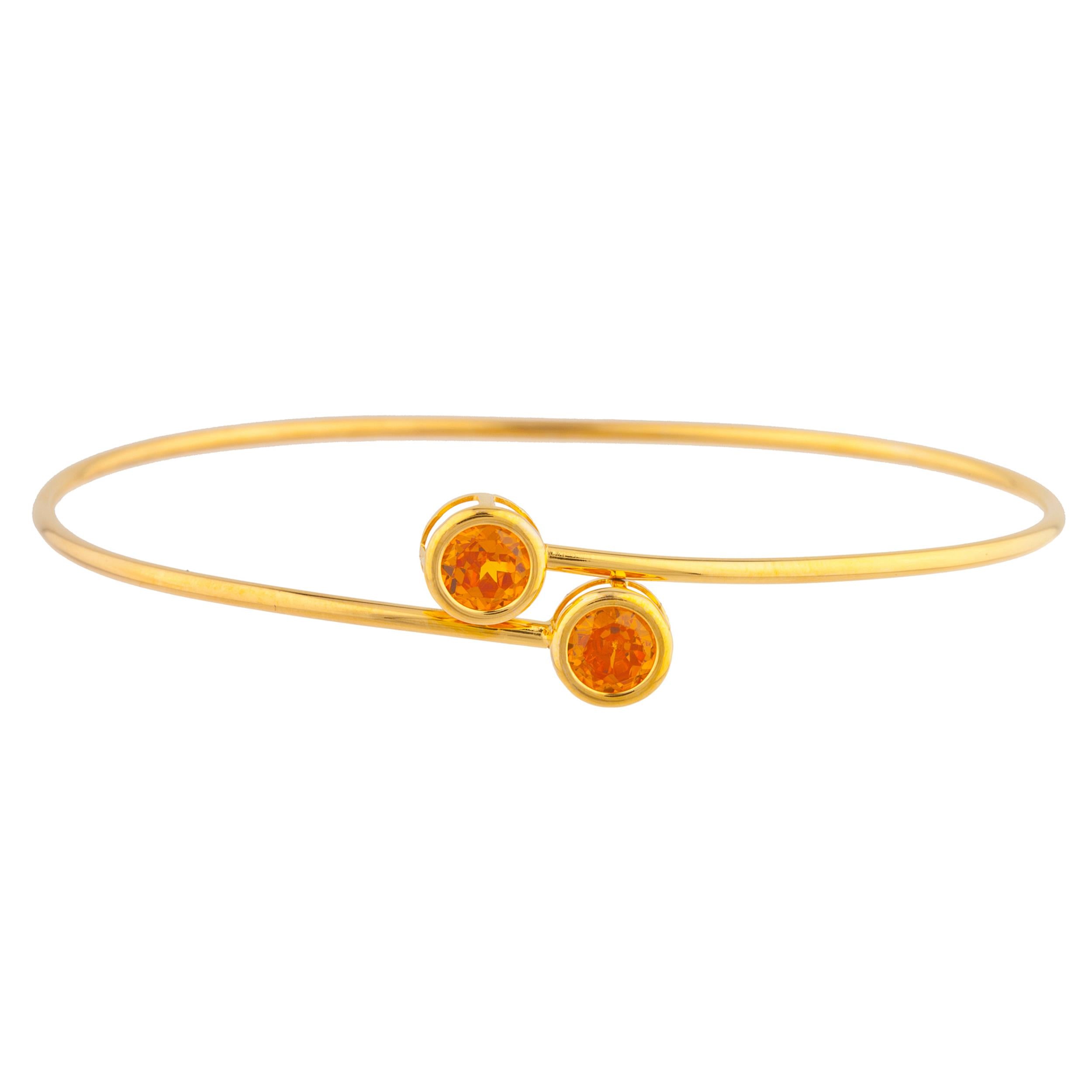 14Kt Gold Orange Citrine Round Bezel Bangle Bracelet