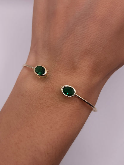 14Kt Gold Emerald Oval Bezel Bangle Bracelet