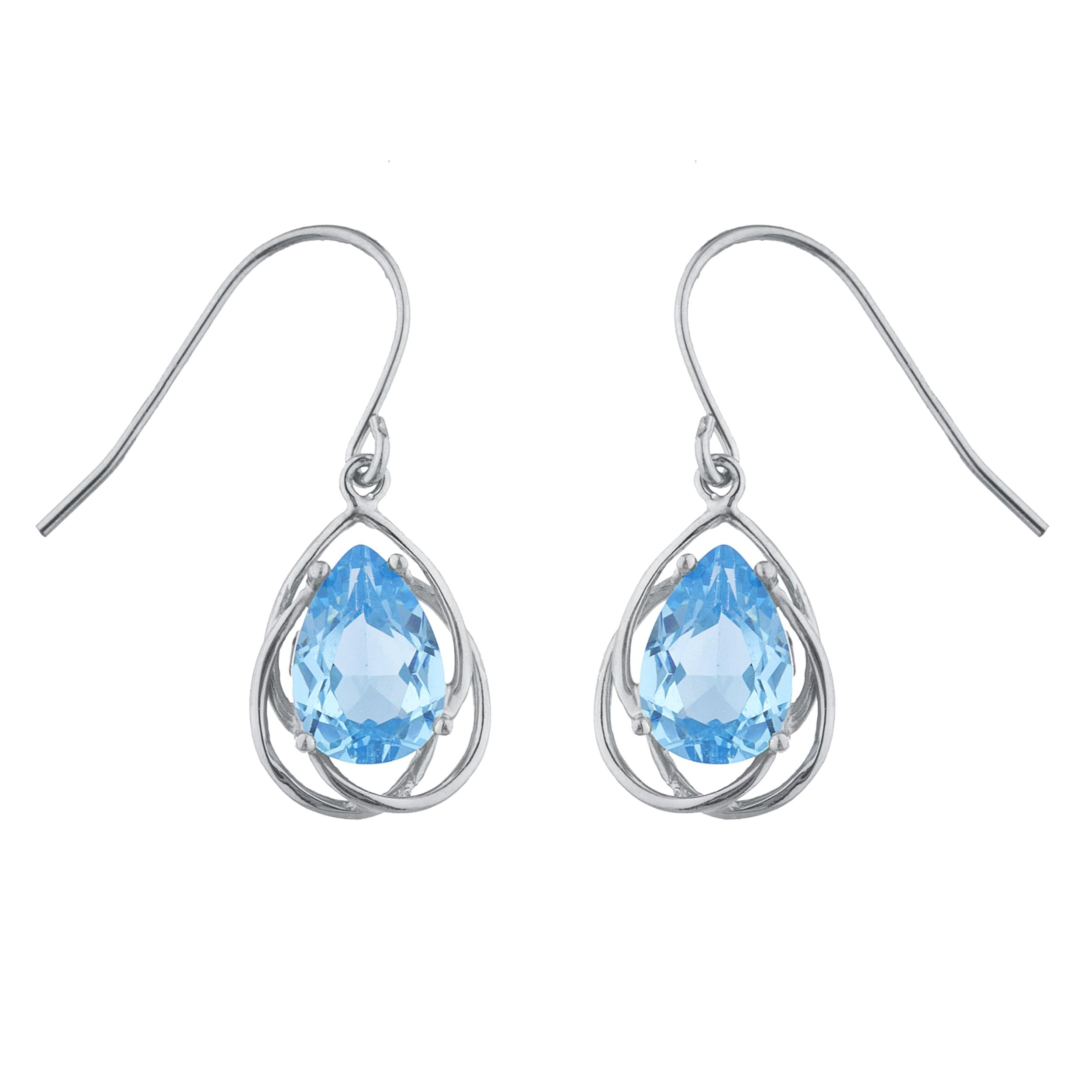 14Kt Gold 4 Ct Blue Topaz Pear Teardrop Design Dangle Earrings