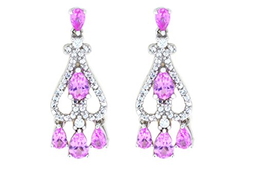 4 Ct Pink Sapphire & White Sapphire Pear Drop Dangle Stud Earrings .925 Sterling Silver