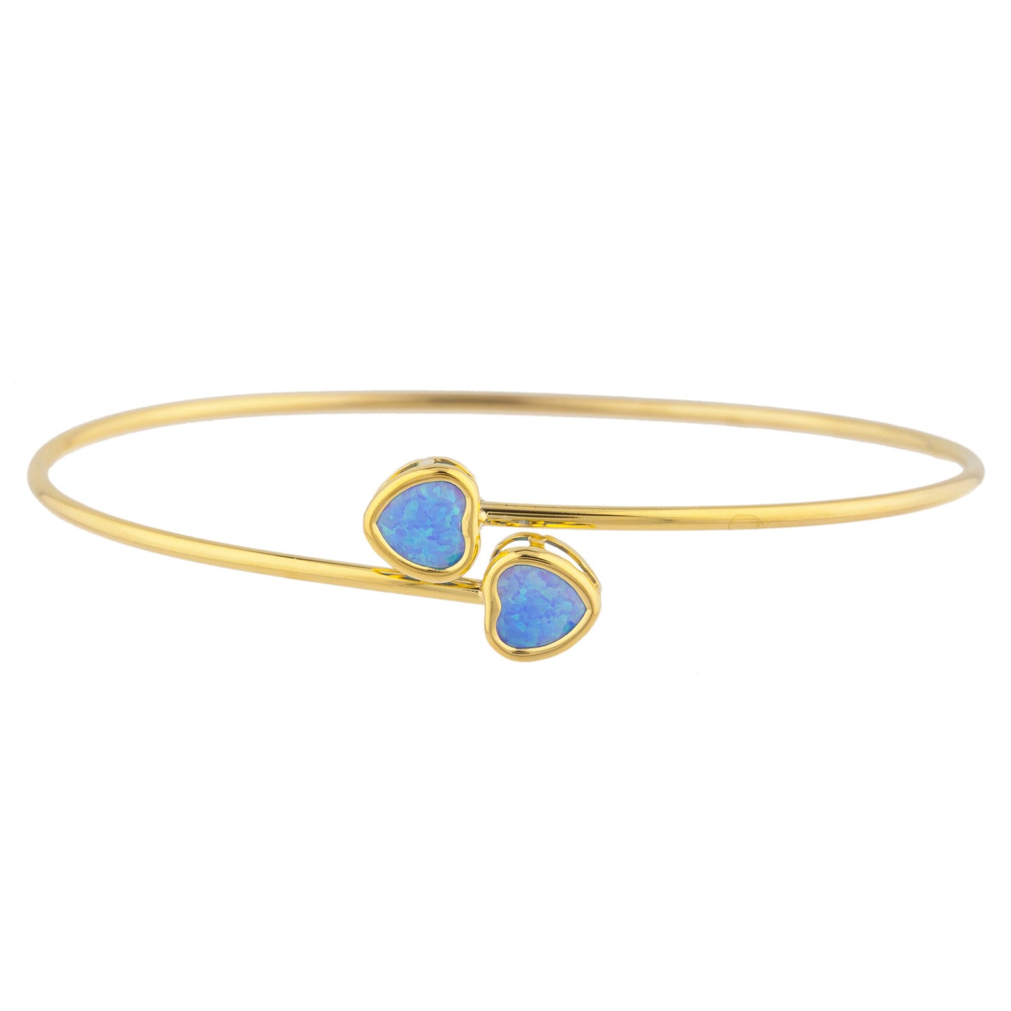 14Kt Gold Blue Opal Heart Bezel Bangle Bracelet