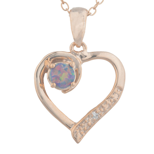 14Kt Rose Gold Plated Black Opal & Diamond Heart Pendant