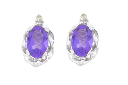 1 Ct Amethyst & Diamond Oval Stud Earrings .925 Sterling Silver