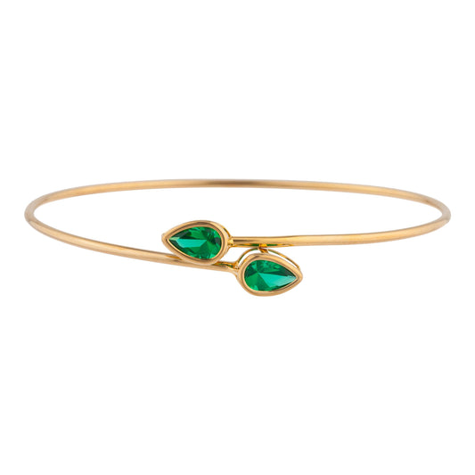 14Kt Yellow Gold Plated Emerald Pear Bezel Bangle Bracelet